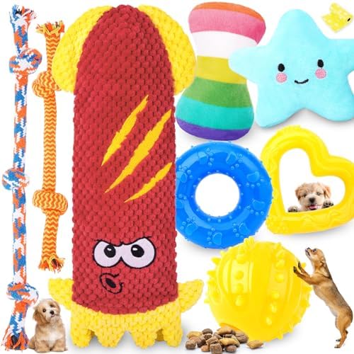 Puppy Toys for Teething, 9 Pack Interactive Dog Toys for Small Dogs, Puppy Chew Toys with Rope Toys, Treat Ball and Cute Squeaky Toys, Hold a Bottle