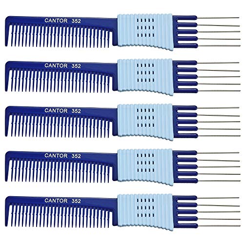 Lift Teasing Comb and Hair Pick – 5 Pack, Five Stainless Still Lifts - Chemical and Heat Resistant Detangler Gripper Comb – Anti Static Comb For All Hair Types – By Cantor