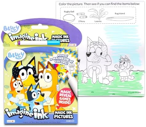 Disney Bluey Imagine Ink Coloring Book Set for Kids - 12 Pack No-Mess Magic Ink Bluey Coloring Books with Barn Bots Stickers and Door Hanger (Bluey Party Supplies Party Favors Bundle)