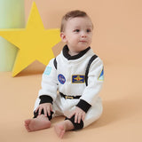 OLLULL Baby Astronaut Costumes, Unisex Toddler Space Suit, Halloween Dress Up Romper Pilot Costume(White,18-24 Months)