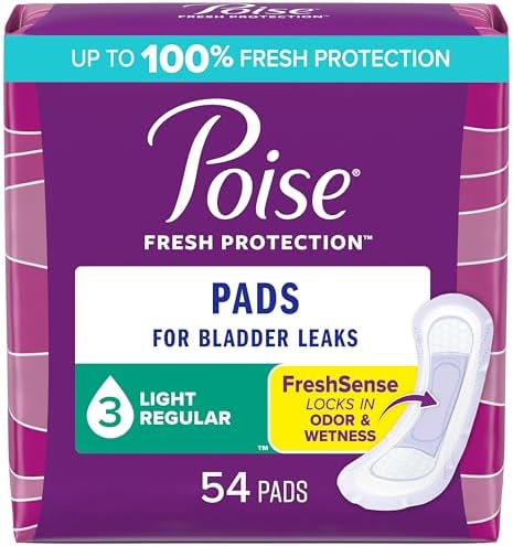 Poise Incontinence Pads & Postpartum Incontinence Pads, 3 Drop Light Absorbency, Regular Length, 54 Count, Packaging May Vary