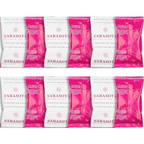 Sarasota Coffee Ground Packets | Gourmet Flavored Medium Roast Grounds Packs | Jamaican Me Crazy | Low Acid Mold Free Individual Single Pot Pouches for 12 Cup Coffee Maker | 2 Ounce Bags, 12 Count