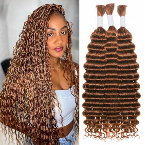 Deep Wave Braiding Hair 150g 20 Inch Bulk Human Hair Mixed Synthetic Curly Braiding Hair for Boho Braids No Weft Wavy Hair Bundles for Braiding (20Inch, #30)