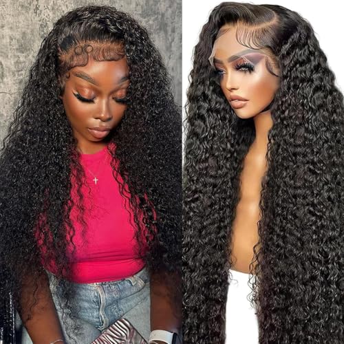 13x6 HD Lace Front Wigs Human Hair 200% Density Deep Wave Lace Front Wigs Human Hair 26 Inch Glueless Deep Curly Lace Frontal Wigs for Women Pre Plucked Wet and Wave Wigs Human Hair with Baby Hair