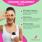 PCOS Herbal Organic Spearmint Capsules - Hormonal Balance, Reduce Unwanted Hair, Acne, and Skin Health - Alternative to Spearmint Tea - 1000mg Vegan Capsules (50-Day Supply) - Made in USA