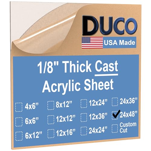 Duco Clear Cast Acrylic Sheet 1/8 Inch Thick 24" X 48" - Pack of 1 Cut to Size, Thin, Clear Acrylic Sheet - Transparent Plexiglass Panel for DIY Crafts, Window Replacements, Signs, Displays, & More