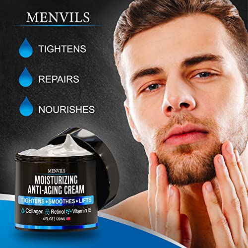 Mens Face Moisturizer Cream - Anti Aging & Wrinkle for Men with Collagen, Retinol, Vitamins E, Jojoba Oil - Face Lotion - Age Facial Skin Care - Eye Wrinkle - Day & Night - Made in USA, 4 oz