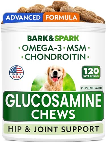 Bark&Spark Glucosamine Chondroitin Dog Hip & Joint Supplement - Joint Pain Relief - Hip & Joint Chews - Joint Support Large Small Breed - Senior Doggie Vitamin Pill Joint Health (120 Treats - Chicken)