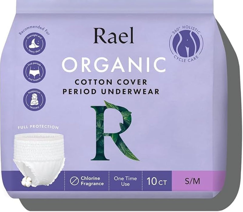 Rael Disposable Underwear for Women, Organic Cotton Cover - Incontinence Pads, Postpartum Essentials, Disposable Underwear, Unscented, Maximum Coverage (Size S-M, 12 Count)