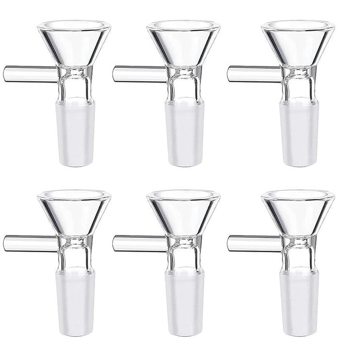 6 Pack of Clear Glass Funnels with 14mm Glass Tube Filter and Handle. Scientific Test Funnel Down stem Suitable for Labs, Homes and Kitchens.