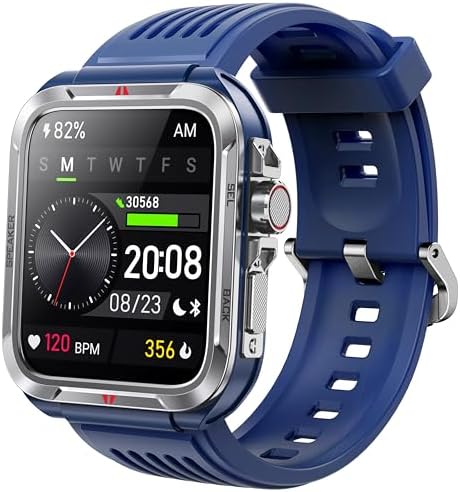 Smart Watch for Men, Answer/Make Bluetooth Calls, Metal Frame 1.8" Alexa Built-in Fitness Tracker with IP68/100 Sports Modes/Heart Rate/SpO2/Stress/Sleep Monitor for iOS/Android (Blue)
