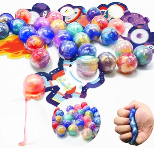28PCS Valentines Day Gifts for Kids, Galaxy Slime Balls with Space Valentines Cards Slime Stress Relief Fidget Toys for Kids Valentine School Classroom Prize Exchange, Valentine Party Favors