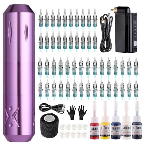STIGMA Wireless Tattoo Gun Tattoo Kit Complete with 50pcs Tattoo Cartridge Needles 1400mAh Tattoo Battery 5 Colors Ink Set with Accessories STP29KITP199-4