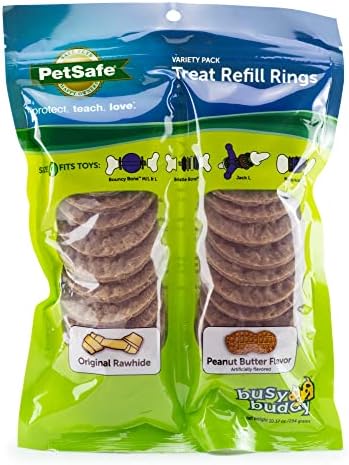 PetSafe® Rawhide Treat Ring Refills, Variety Pack, Size C, Original Rawhide and Peanut Butter Flavor, Replacement Treats Busy Buddy Treat Ring Holding Toys
