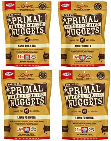Primal Freeze Dried Raw Dog Food Nuggets, Lamb, Complete & Balanced Meal, Also Use as Topper or Treat, Premium, Healthy, Grain Free, High Protein Raw Dog Food, 14 oz (Pack of 4)