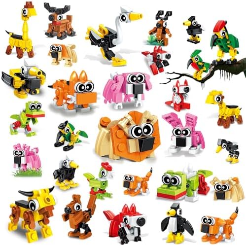 HOGOKIDS Party Favors for Kids, 20 Pack Animals Building Block Toy, Easter Gifts Goodie Bags Stocking Stuffer Classroom Prizes Building Set, Christmas Birthday Gift for Boys Girls Ages 6-12+