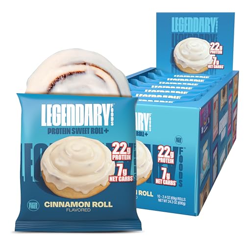 Legendary Foods 22g Protein Cinnamon Roll - Premium High Protien Bars, Low Carb Meal Replacement Snack, Low Glycemic Index, Gluten Free Snacks - Sweet Zero Sugar, Keto and Diabetic Friendly 10-Pack
