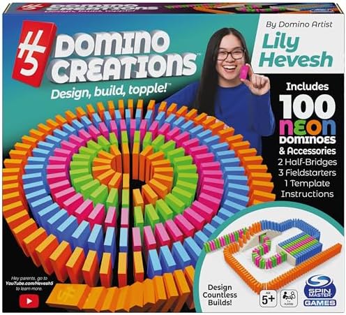 Spin Master Games, Lily Hevesh H5 Domino Creations 100-Piece Neon Dominoes Set, Building Toys for Kids & Family, Classic Activity Game, 1 & Up Players, for Ages 5 & Up