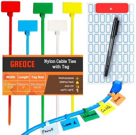 250pcs 6" Zip Tie Tags Self Locking Labels Zip Ties with Label Tags, Cable Ties with Labels, for Organization, Cable Tie Tags with Plastic Waterproof Tags, Label Mark Tag Outdoor (Muti Color)