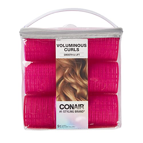 Conair Heatless Curls - Extra Large Hair Rollers - heatless curlers - heatless curls overnight - Velcro Rollers for Hair - Hot Pink - 9 Count w/storage case