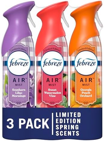 Febreze Air Mist Air Freshener Spray, Odor-Fighting Room Spray for Home, Bathroom and Kitchen, Aerosol Can, Southern Lilac Mornings, Georgia Peach Orchard, Sweet Watermelon Vine Scent, 8.8oz, 3 Count