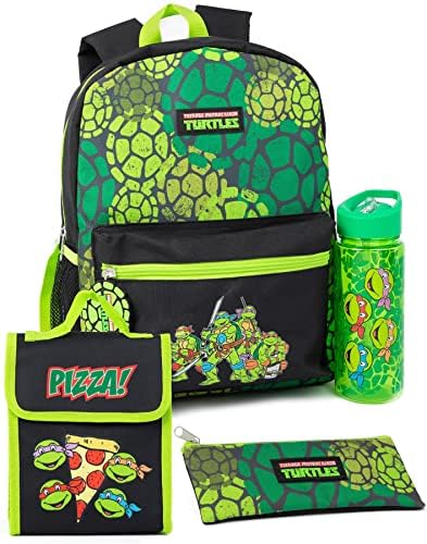 Teenage Mutant Ninja Turtles Boys Backpack Set | Kids TMNT Rucksack Bundle School Bag, Pencil Case, Lunch Bag & Water Bottle