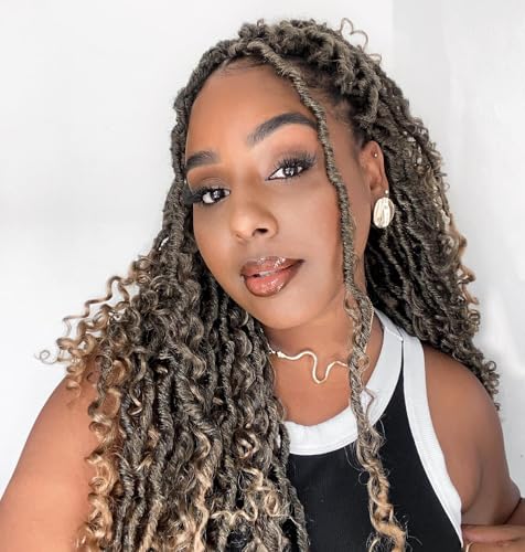 Faux Locs Crochet Hair 14 Inch Goddess Locs Crochet Hair 6 Packs PreLooped Crochet Hair for Black Women Boho Crochet Locs With Curly Ends T27