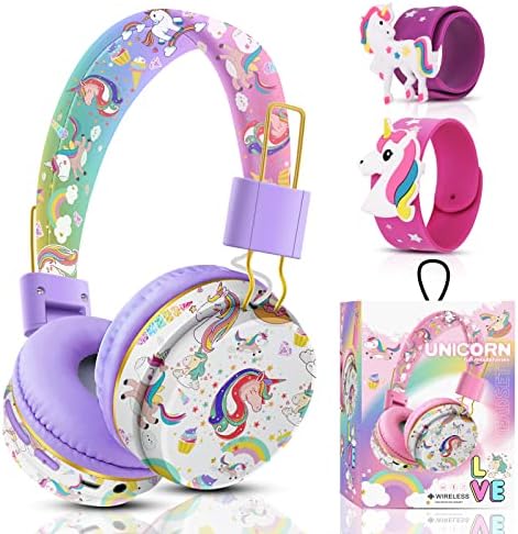 QearFun Unicorn Headphones for Girls Kids for School, Kids Bluetooth Headphones with Microphone & 3.5mm Jack, Teens Toddlers Wireless Headphones with Adjustable Headband for Tablet/PC (Purple)