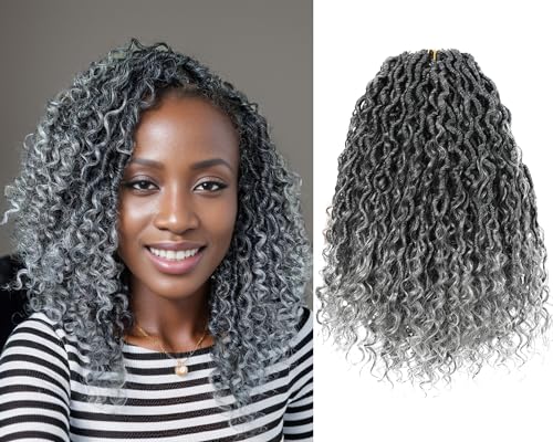 Gray River Locs Crochet Hair Black Women 8Packs 10" Short Goddess Locs Crochet Hair Curly Faux Locs Hair Pre Looped Crochet Braids Hair Boho Hippie Locs Synthetic Hair Extensions (#T1B/Gray 10inch)
