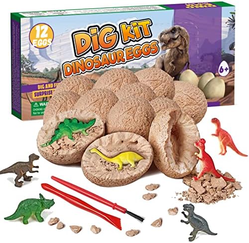 Easter Dino Eggs Dig Kit, 12 Pack Dinosaur Eggs Excavation Science Experiments Kits for Kids 4-12, Basket/Stocking Stuffers, Toys for 3+ 4 5 6 7 8 9 10 Year Old Boys Girl