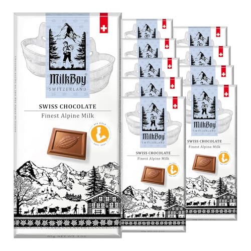 Milkboy Swiss Chocolate Bars - Premium Swiss Alpine Milk Chocolate - Smooth European Milk Chocolates Gift - Sustainably Farmed Cocoa - Gluten Free - 3 oz, Pack 10