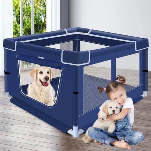 42x42x26 Inches Dog Playpens，Puppy Playpen with Gate for Puppies or Small Dogs, Dog Fence Pet Playpen for Indoor & Outdoor