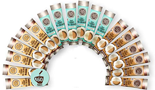 Coconut Cloud: Vegan Assorted Coffee Creamer Pack. Dairy Free, Made from Coconut Powder Milk with MCT Oil | 20 each of Original,Vanilla & Salted Caramel Single Sticks, 60 servings