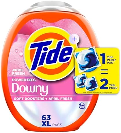 Tide Power PODs 2-in-1 Laundry Detergent Pods with Downy Soft Boosters, Lasting Freshness with April Fresh Scent, 63 Count