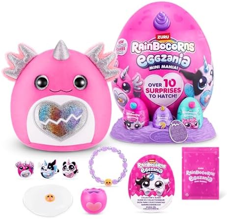 Rainbocorns Eggzania Mini Mania Axolotl Plush Surprise Unboxing with Animal Soft Toy, Idea for Girls with Imaginary Play by ZURU
