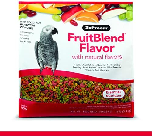 ZuPreem FruitBlend Bird Pellets, Daily Bird Food for Parrot, Conure, Caique, African Grey, Eclectus, Small Cockatoo, Core Nutrition for Medium Large Birds, Parrot Food (M/L, 12 lb)