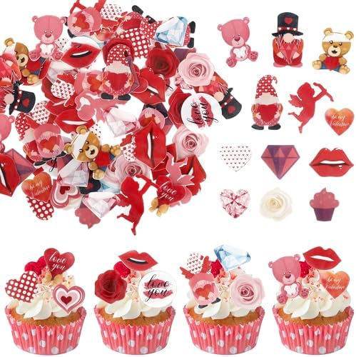 320 Pack Edible Happy Valentine's Day Cupcake Toppers, Edible Valentine's Day Cake Decorations Lips Cupid Be Mine Valentine Cupcake Food Decorations for Happy Valentine's Day Party Decorations