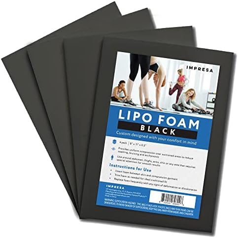 IMPRESA [4 Pack] Black Lipo Foam - Post Surgery Liposuction Foam for Use with Post Liposuction Surgery Compression Garments