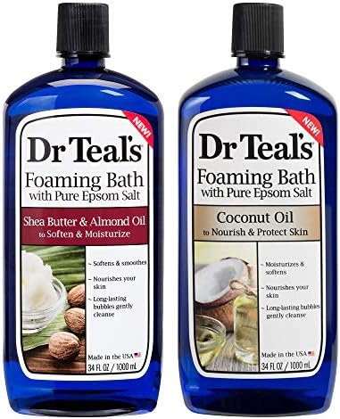 Dr Teal's Foaming Bath Variety Gift Set (2 Pack, 34oz Ea) - Soften & Moisturize Shea Butter & Almond Oil, Nourish & Protect Coconut Oil - Essential Oils Blended with Pure Epsom Salt - at Home Spa Kit