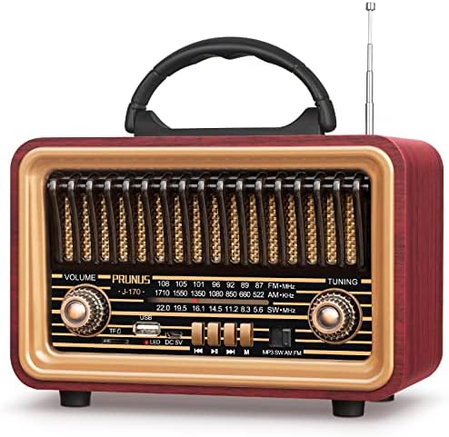 PRUNUS Retro Vintage Radio with Bluetooth Rich Bass Stereo Sound, Radios Portable AM FM, Rechargeable Speaker with TWS Pairing, Loud Volume,BT5.0, TF Card & MP3 Player for Home/Party