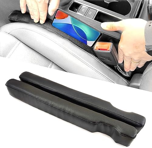 Leather Car Seat Gap Filler, 2 Pack Universal Gap Stopper/Catcher to Fill The Gap Between Seat and Console Black Car Crevice Blocker Space Pad