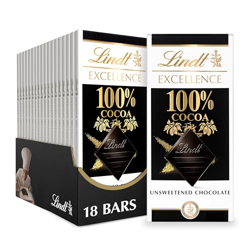 Lindt EXCELLENCE 100% Cocoa Dark Chocolate Bar, Dark Chocolate Candy, 1.7 oz. (18 Pack)