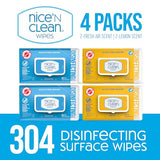 NICE 'N CLEAN Disinfecting Surface Wipes 304ct | Cleans & Disinfects Home & Kitchen Surfaces | Fresh & Lemon Scent