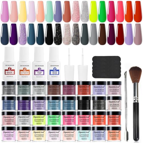 36 Bottle Nail Dip Powder Starter Kit 32 Color Dip Nail Powder Pink Purple Blue with Top Base Coat Activator Manicure Popular Dipping Powder Gifts