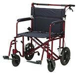 Drive Medical Bariatric Transport Chair FoldingOutdoorFull Length Arms with 12 Inches Rear Flat Free Wheels, Red, 22 Inches