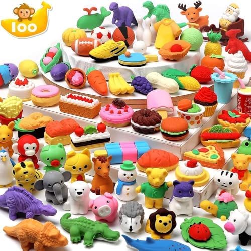 HINZER 100 Pack Animal Erasers for Kids Bulk Pull Apart 3D Puzzle Erasers Classroom Rewards and Prizes Class Treasure Box Kids Party Favors Back to School Supplies Easter Egg Fillers