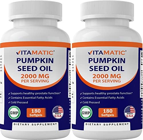 Vitamatic Pumpkin Seed Oil 2000mg – 180 Softgels (Pack of 2-360 Count)