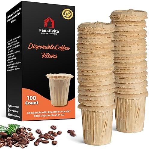 Disposable Coffee Filters for My K-Cup, K-Carafe, Cuisinart SS-RFC and Other Large Reusable Filter Cups (Unbleached 100 Count)