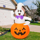 GOOSH 5 FT Halloween Inflatable Cute Pumpkin Ghost Outdoor Decorations Blow Up Yard Ghost in Pumpkin with Built-in LEDs for Indoor Party Garden Lawn Decor