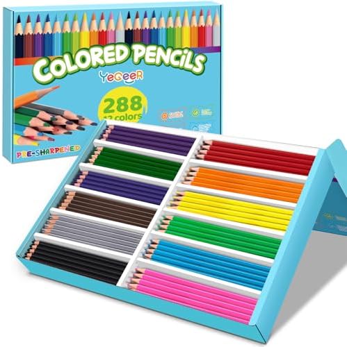 288 Count Colored Pencils Bulk, 12 Assorted Colors, Pre-sharpened Coloring Pencils Set for Kids and Adult, Teachers Essential Classroom Prizes, Back to School Supplies